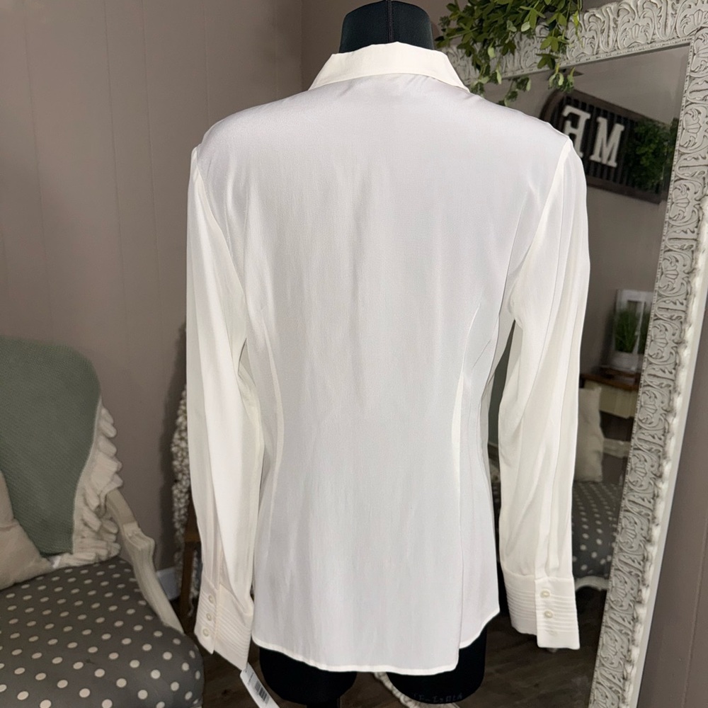 Pendleton • 100% Silk Pintuck Ivory Button Front … - image 14